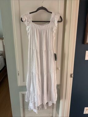Love By Design White Tiered Maxi Dress with Ruffle Cap Sleeves